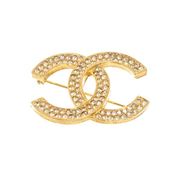 Chanel Gold Metal Rhinestone CC Pin Brooch